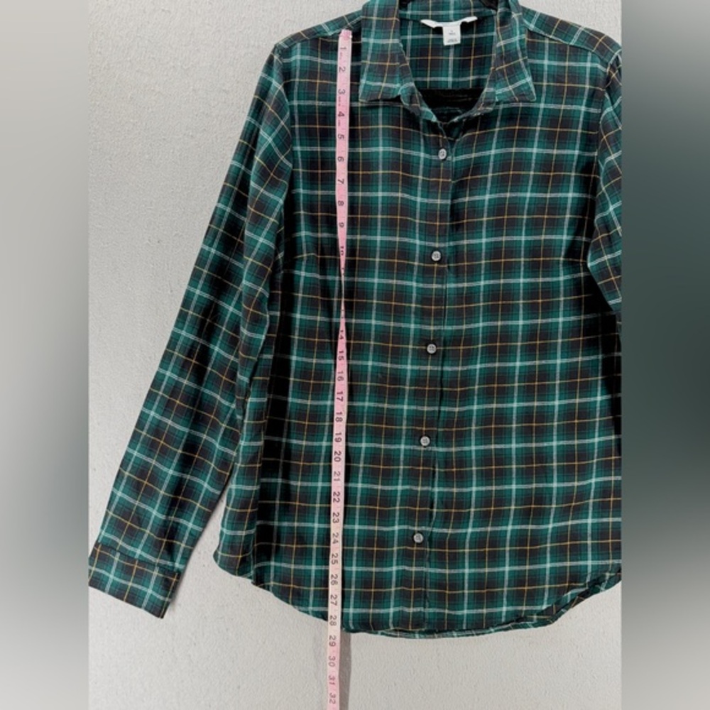 Old Navy The Classic Flannel‎ Shirt Women LT Navy Green Heritage Plaid Cabincore - Picture 4 of 12